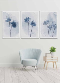 LOWHA Set Of 3 Framed Canvas Wall Arts Stretched Over Wooden Frame, Abstract Flowers Watercolor Paintings, For Home, Living Room, Office Decor  - Image 2