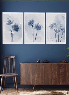 LOWHA Set Of 3 Framed Canvas Wall Arts Stretched Over Wooden Frame, Abstract Flowers Watercolor Paintings, For Home, Living Room, Office Decor  - Image 1