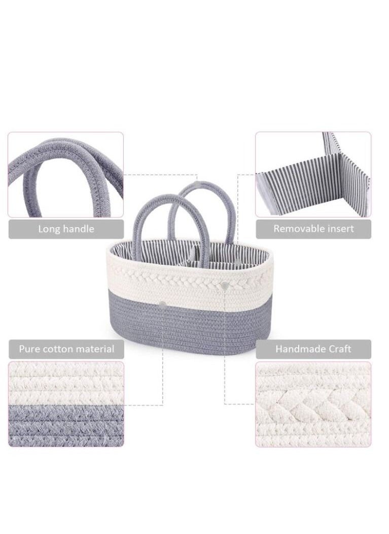 MIXDE Baby Diaper Caddy, Diaper Basket with Divider, Convenient Nursery Storage Box, Rope Diaper Box Organizer for Diapers, Changing Table Diaper Organizer (Grey & White)  - Image 3