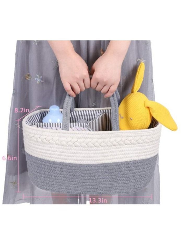 MIXDE Baby Diaper Caddy, Diaper Basket with Divider, Convenient Nursery Storage Box, Rope Diaper Box Organizer for Diapers, Changing Table Diaper Organizer (Grey & White)  - Image 4