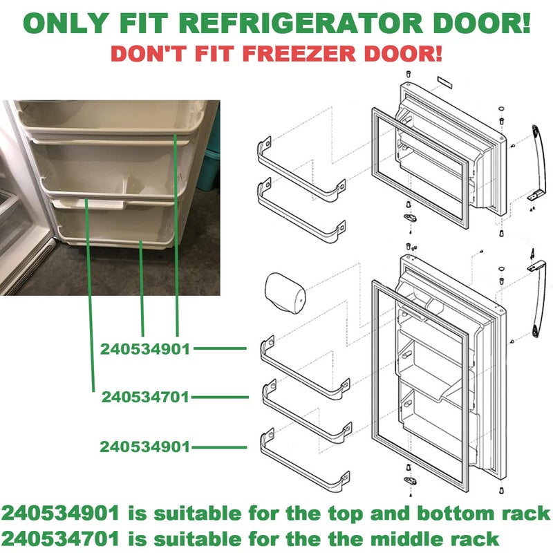 Feikeer Upgraded 240534901 x2 & 240534701 x1 Refrigerator Door shelf retainer bar Compatible with frigidaire kenmore Rack Bar Rail, Replace PS734936 AP3214631 948952 AP3214630 PS734935 948954 AH734935 - Image 2