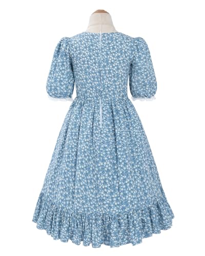 Nuoqi Pioneer Dresses for Girls Prairie Girl Dress Colonial Girl Costume 10-12, Blue - Image 3