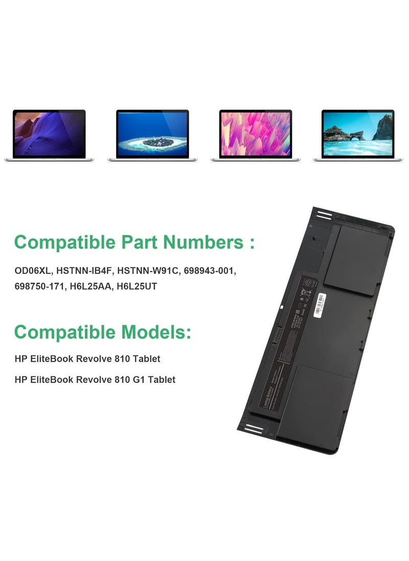Generic D06XL OD06 Laptop Battery for HP Elitebook Revolve 810 G1 G2 G3 Tablet 11.6" i7-3687U i7-4600U i5-3437U ODO6XL 0D06XL 698750-171 698750-1C 1 698943-001 HSTNN-IB4F HSTNN-W91C H6L25AA H6L25UT  - Image 4