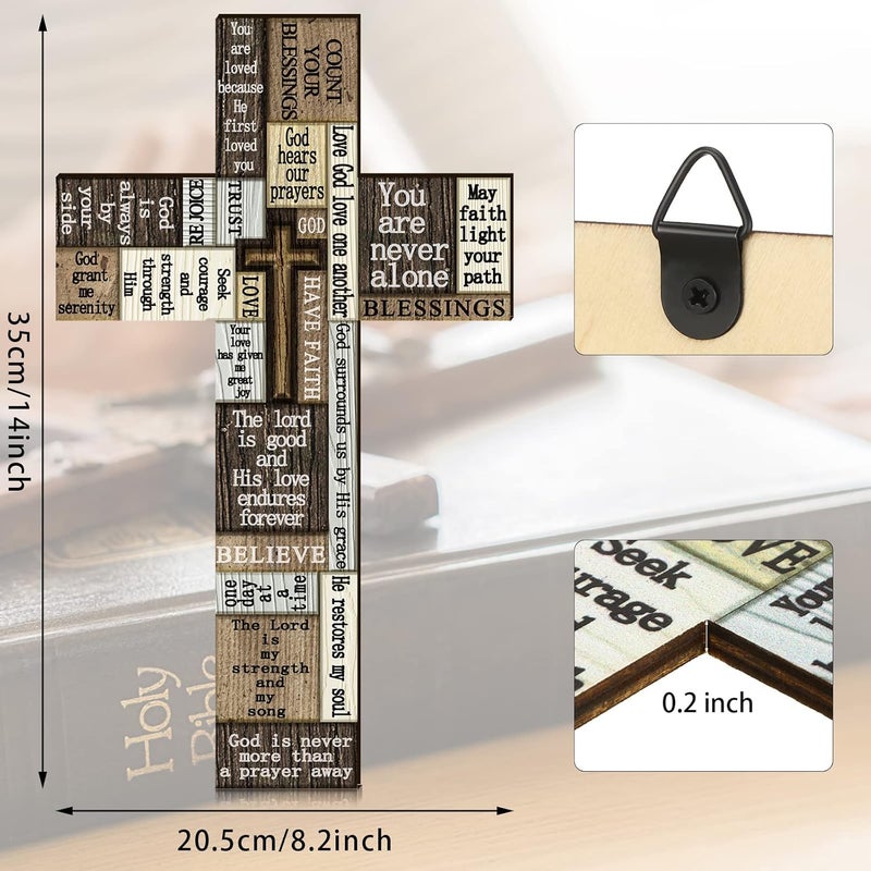 Blulu علامة حائط كلمات وأقوال صليب خشبي مسيحي مع كلمات ملهمة علامة تحفيزية زخارف لوح خشبي للمنزل حفلة عيد الفصح داخلية خارجية طراز كلاسيكي 8 × 13 × 0.2 بوصة - Image 3