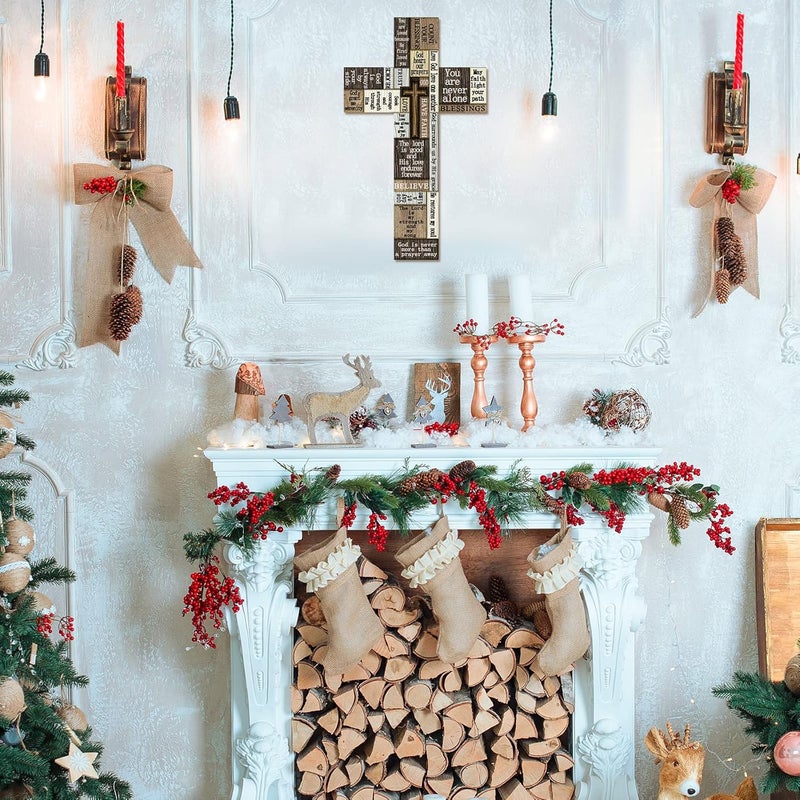 Blulu علامة حائط كلمات وأقوال صليب خشبي مسيحي مع كلمات ملهمة علامة تحفيزية زخارف لوح خشبي للمنزل حفلة عيد الفصح داخلية خارجية طراز كلاسيكي 8 × 13 × 0.2 بوصة - Image 4