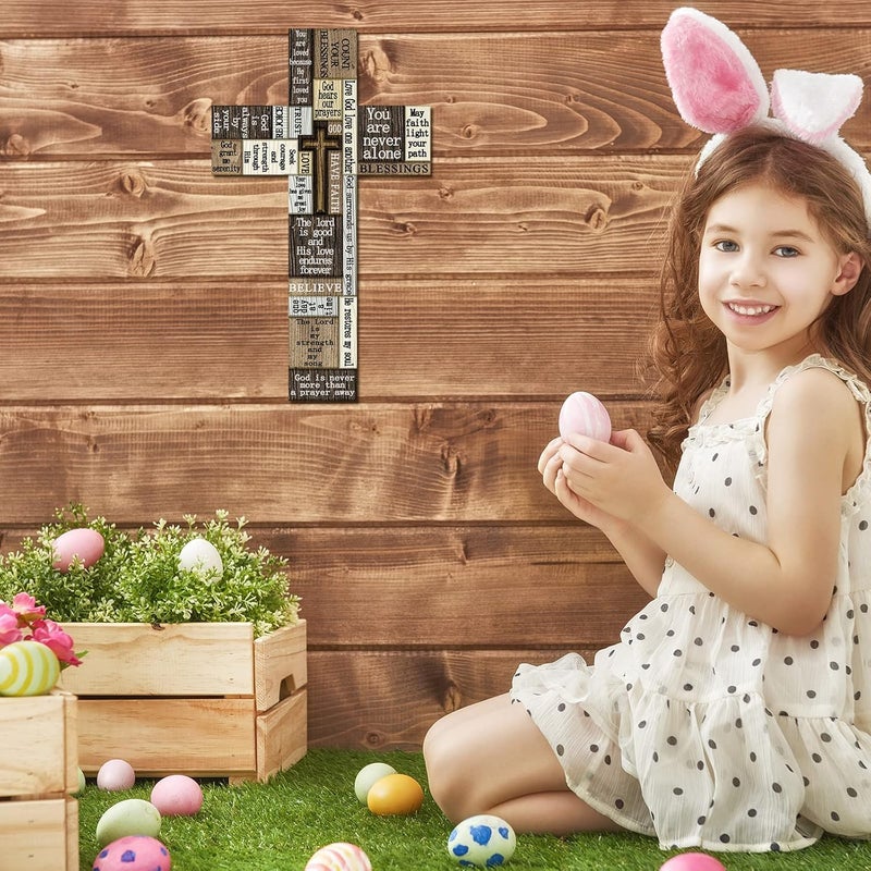 Blulu علامة حائط كلمات وأقوال صليب خشبي مسيحي مع كلمات ملهمة علامة تحفيزية زخارف لوح خشبي للمنزل حفلة عيد الفصح داخلية خارجية طراز كلاسيكي 8 × 13 × 0.2 بوصة - Image 5