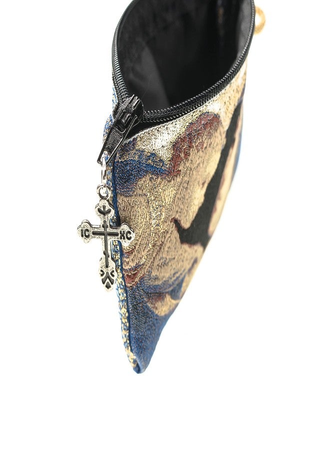 Intercession Hand-Woven, Lined Madonna and Child Rosary Pouch, Made in Turkey with Premium Metallic Thread (Blue - Small) - Image 3