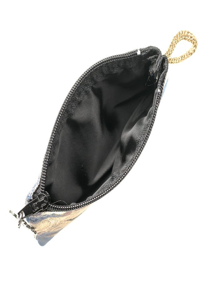 Intercession Hand-Woven, Lined Madonna and Child Rosary Pouch, Made in Turkey with Premium Metallic Thread (Blue - Small) - Image 4