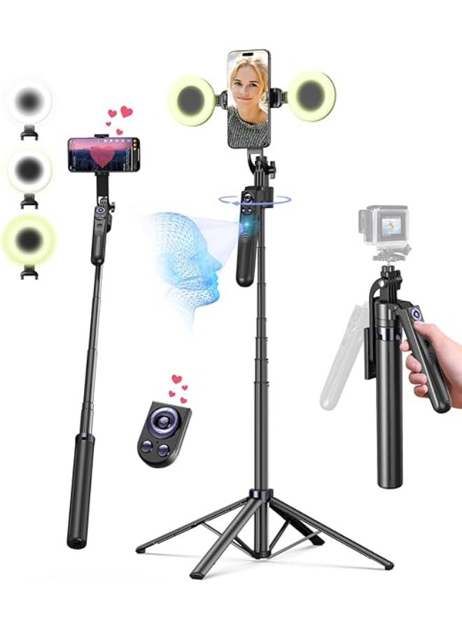 Auto Face Tracking Tripod Stand 1.8M with Light and Wireless Remote – 360° Rotating Phone Holder for iPhone, Android, GoPro, and Ring Light - Image 1