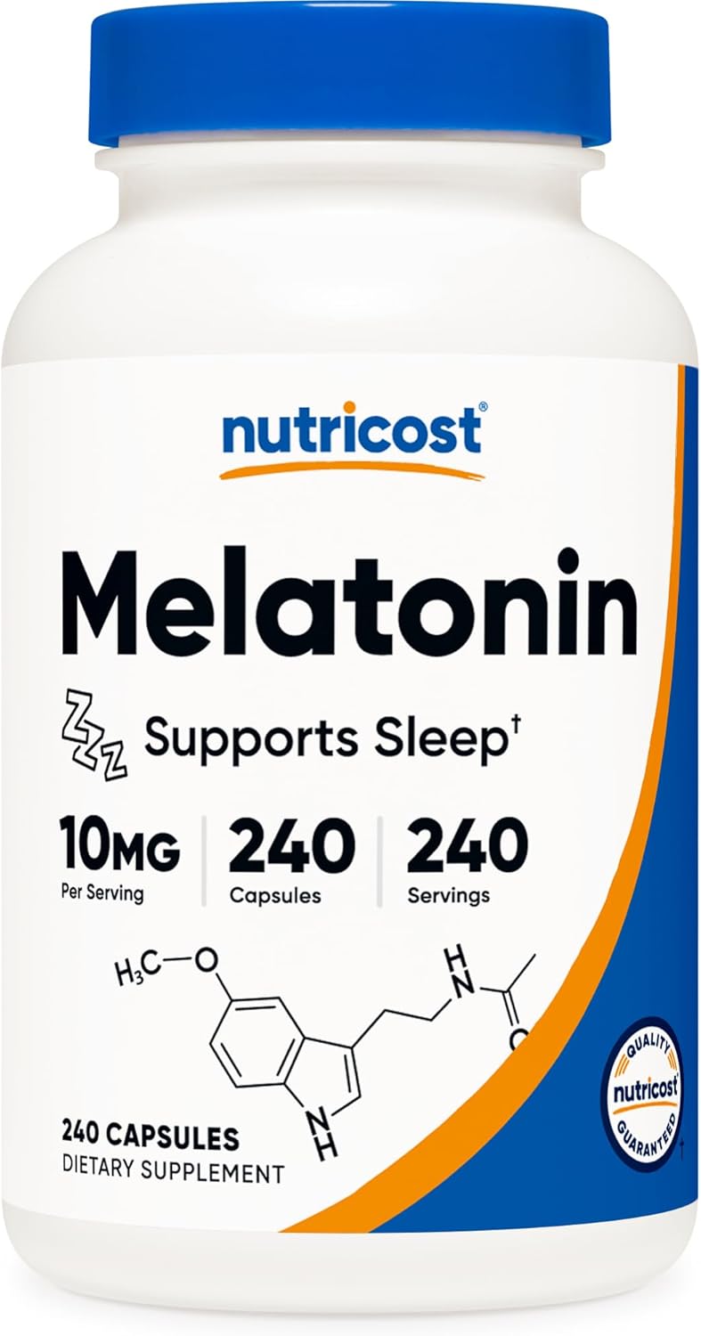 Nutricost Melatonin 10mg 240 Capsules NonGMO  Gluten Free - Image 1