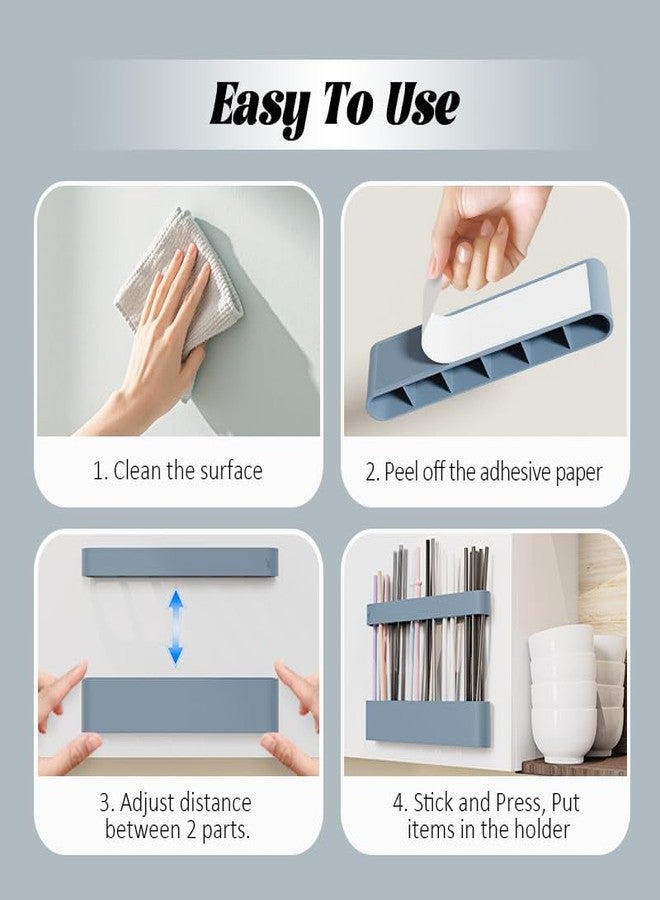 Vaszu Silicone Straw Holder Self-Adhesive Straw Dispenser with 6 Slots Reusable Drinking Straw Storage Organizer Kitchen Accessories Container for Cabinet Fridge Cupboard Door (Blue) - Image 4