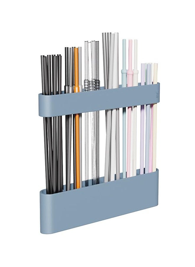Vaszu Silicone Straw Holder Self-Adhesive Straw Dispenser with 6 Slots Reusable Drinking Straw Storage Organizer Kitchen Accessories Container for Cabinet Fridge Cupboard Door (Blue) - Image 1