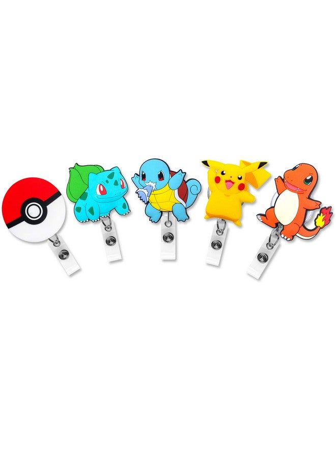 Finex 5 Pcs Set Pika Poke Ball Badge Id Clip Reel Retractable Holder Office Work Nurse Name Badge Tag Clip On Card Holders Cute 30 Inch Cord Extension - Image 1
