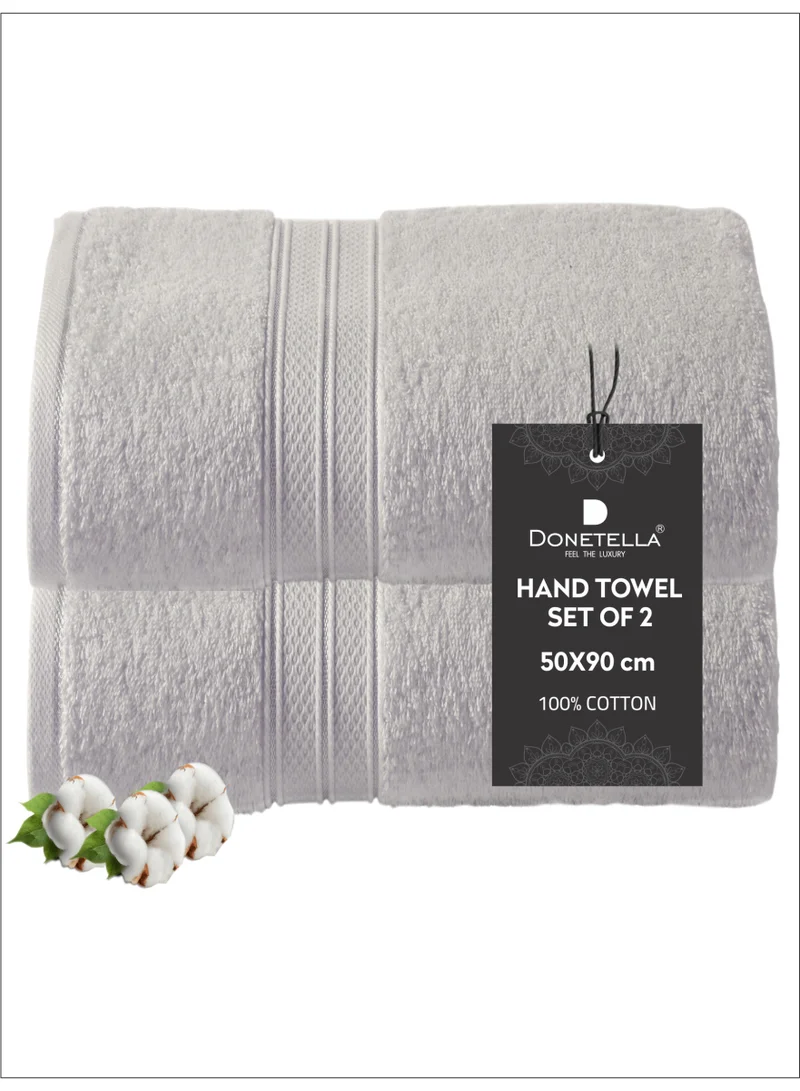 Donetella Premium 100 % Combed Cotton 2-Pcs Hand Towel Set (50 X 90 CM) 600 GSM Super Soft Hand Towel, Highly Absorbent, Quick Dry,Best Towel for Bathroom, Spa And Hotel,White