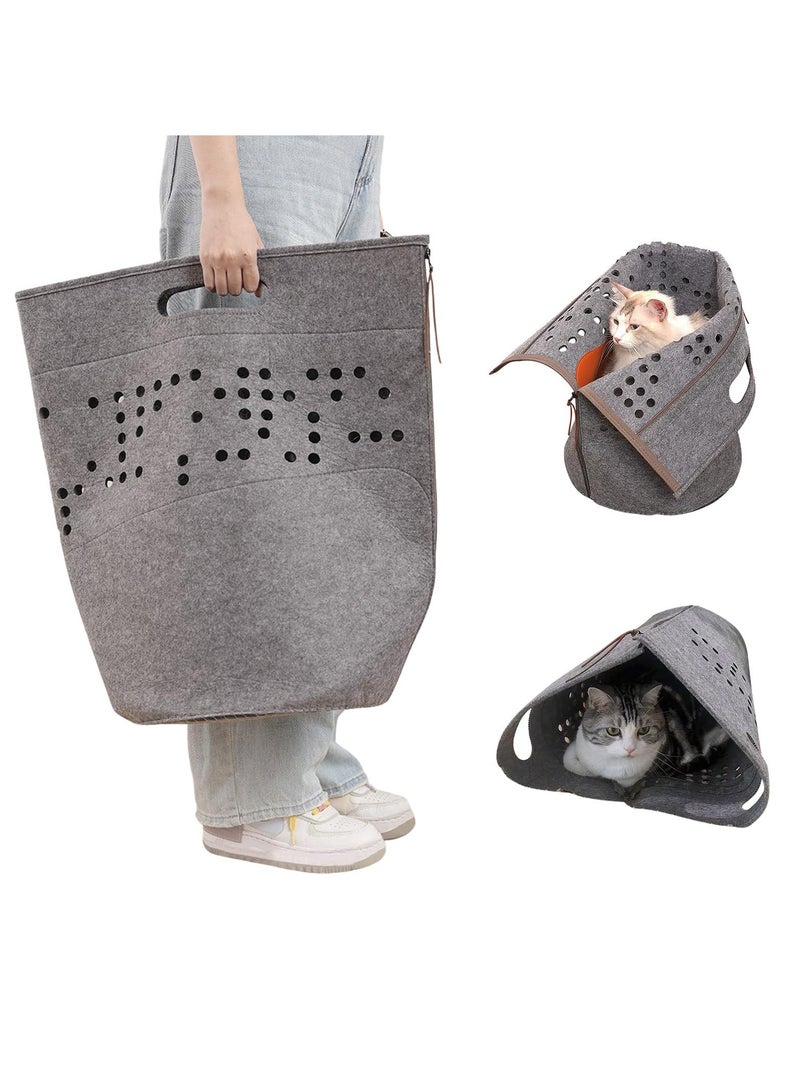 SYOSI Carrying Bag for Cats, Bed Tunnel with Cushion, Portable Pet Soft Side Tote Bag Foldable, Canvas Lined, Grey, 3-in-1 Pet Travel Tote, 20" x 13" x 13", for up to 15 lbs Cats and 10lbs Dogs (Folding)  - Image 1