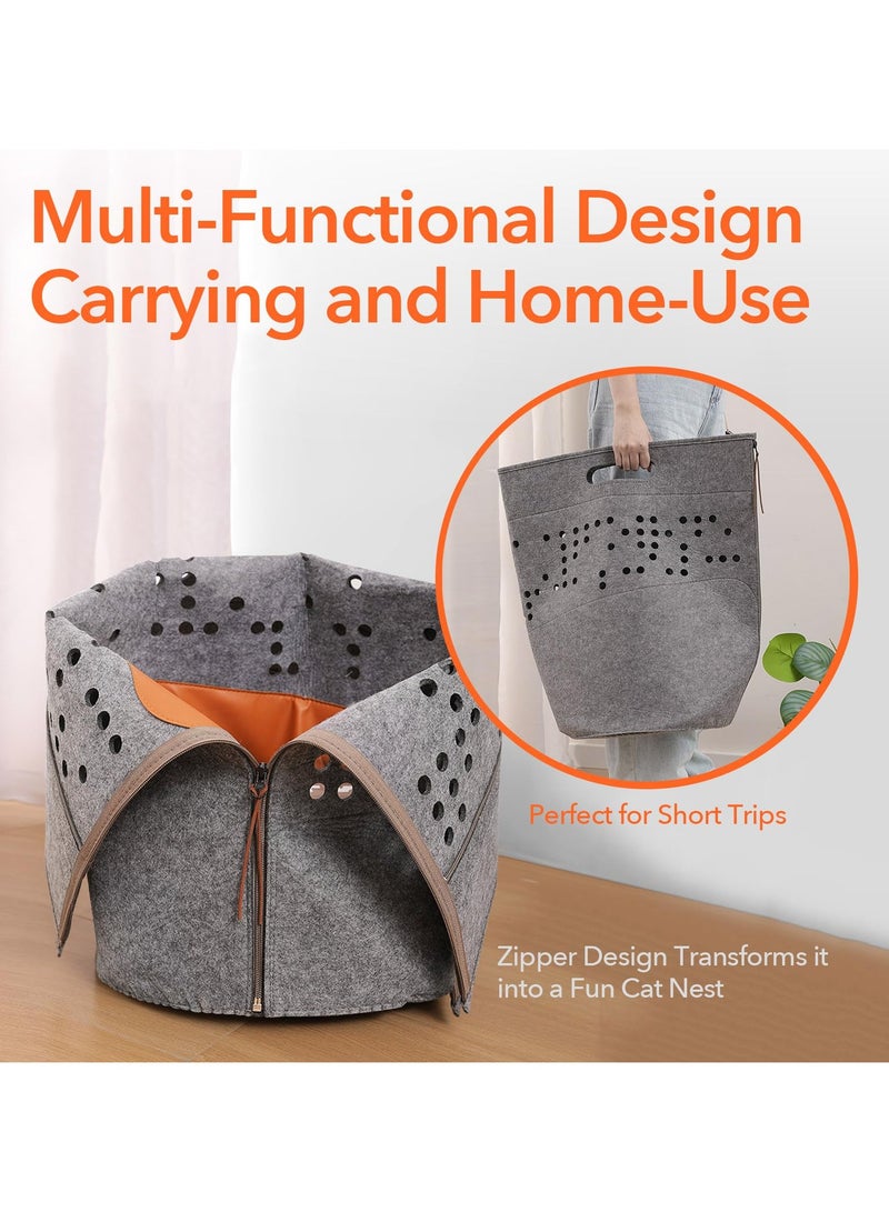 SYOSI Carrying Bag for Cats, Bed Tunnel with Cushion, Portable Pet Soft Side Tote Bag Foldable, Canvas Lined, Grey, 3-in-1 Pet Travel Tote, 20" x 13" x 13", for up to 15 lbs Cats and 10lbs Dogs (Folding)  - Image 3