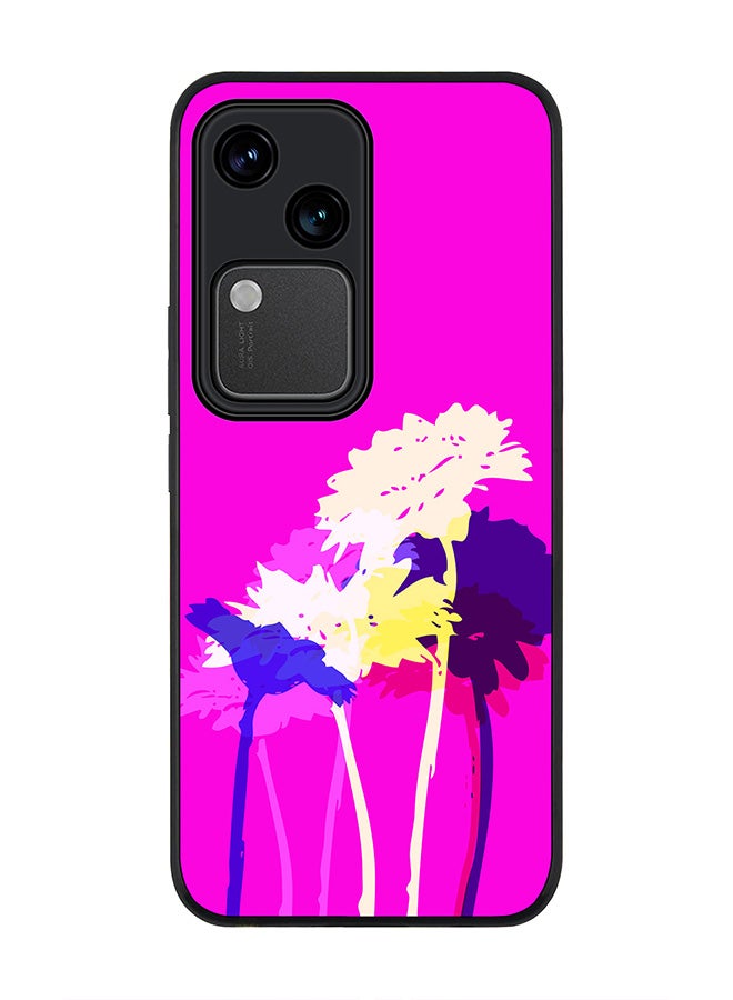 Stylizedd Rugged Black edge case for Vivo V30 5G, Slim fit Soft Case Flexible Rubber Edges Anti Drop TPU Gel Thin Cover -  Bleeding Flowers (Pink) - Image 1