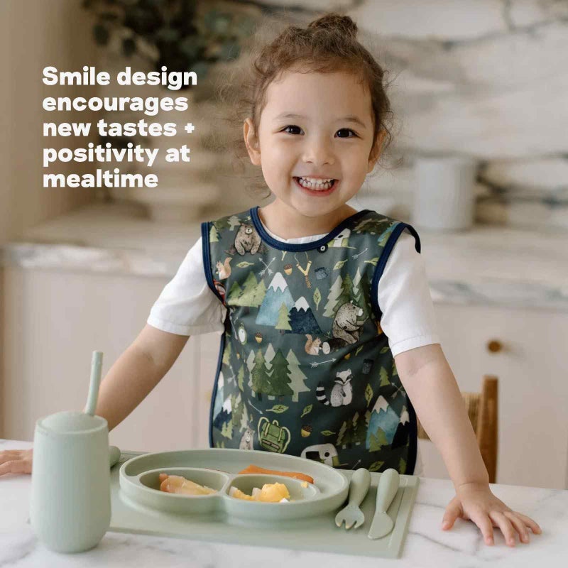 ezpz Happy Mat (Gray) - 24 Months+ - 100% Silicone Suction Placemat + Divided Plate with Three Compartments - Toddler + Preschool Essentials - Image 4