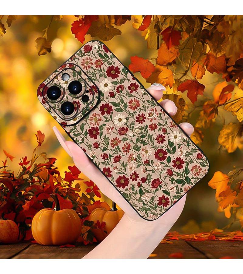 غلاف واقي شفاف ممتلئ بالزهور مقاوم للسقوط من مادة TPU لهاتف Apple iPhone 16 Pro Max، أسود اللون - Image 2