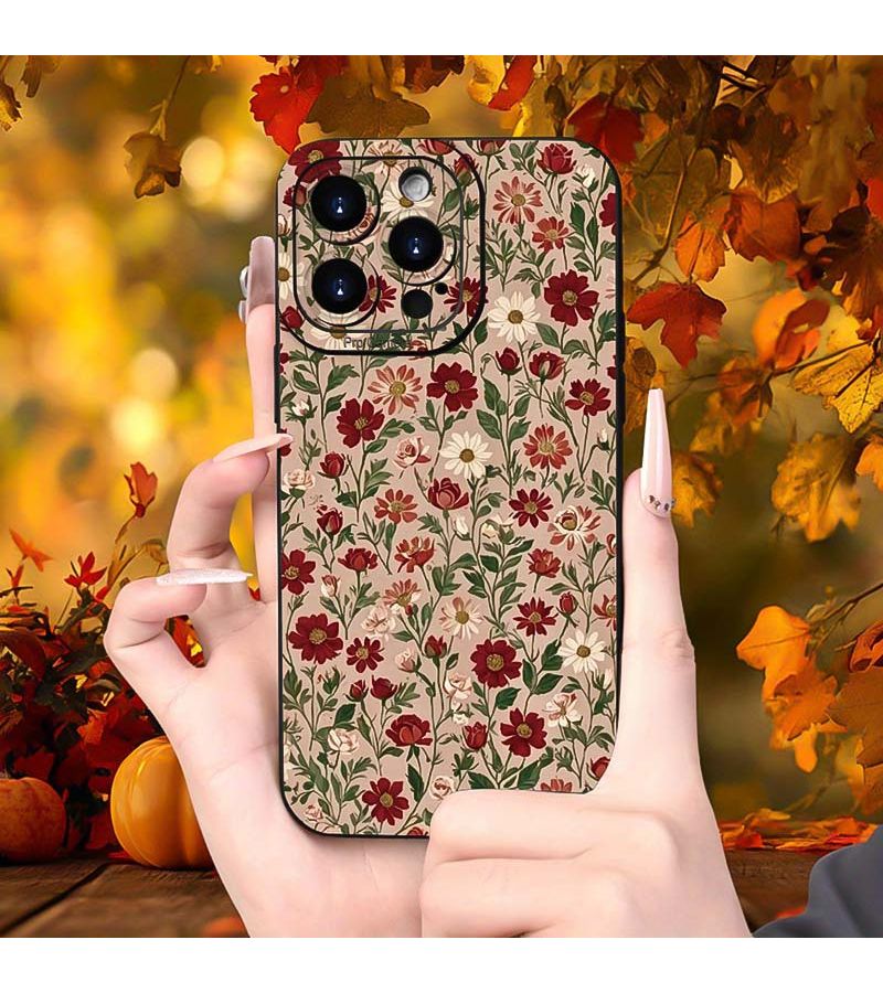 غلاف واقي شفاف ممتلئ بالزهور مقاوم للسقوط من مادة TPU لهاتف Apple iPhone 16 Pro Max، أسود اللون - Image 1
