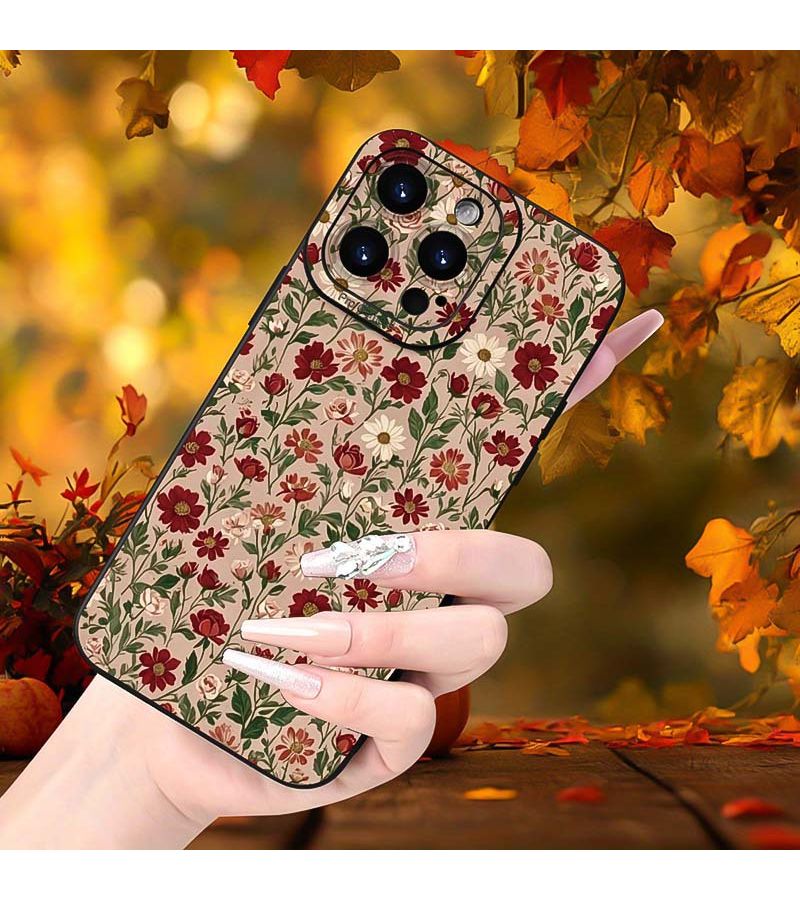 غلاف واقي شفاف ممتلئ بالزهور مقاوم للسقوط من مادة TPU لهاتف Apple iPhone 16 Pro Max، أسود اللون - Image 4