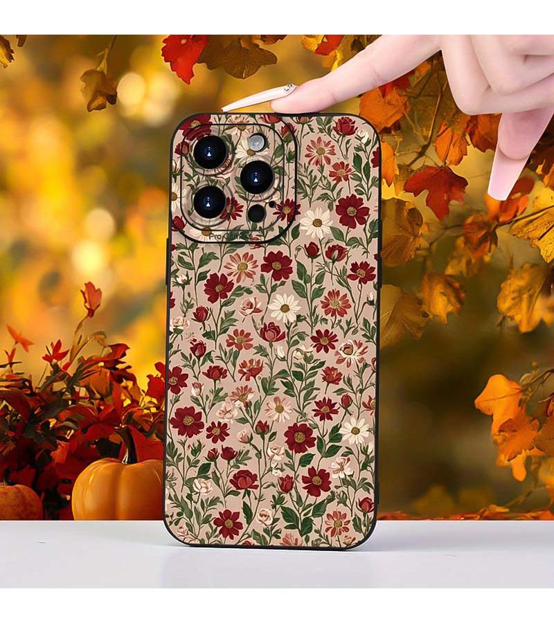 غلاف واقي شفاف ممتلئ بالزهور مقاوم للسقوط من مادة TPU لهاتف Apple iPhone 16 Pro Max، أسود اللون - Image 5