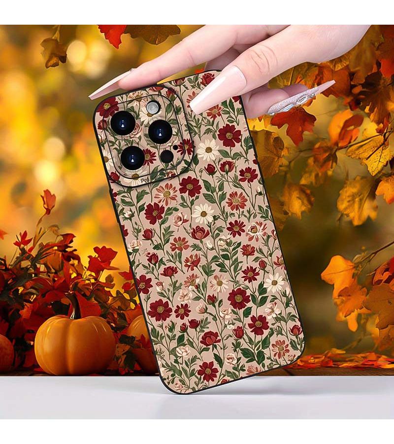 غلاف واقي شفاف ممتلئ بالزهور مقاوم للسقوط من مادة TPU لهاتف Apple iPhone 16 Pro Max، أسود اللون - Image 3