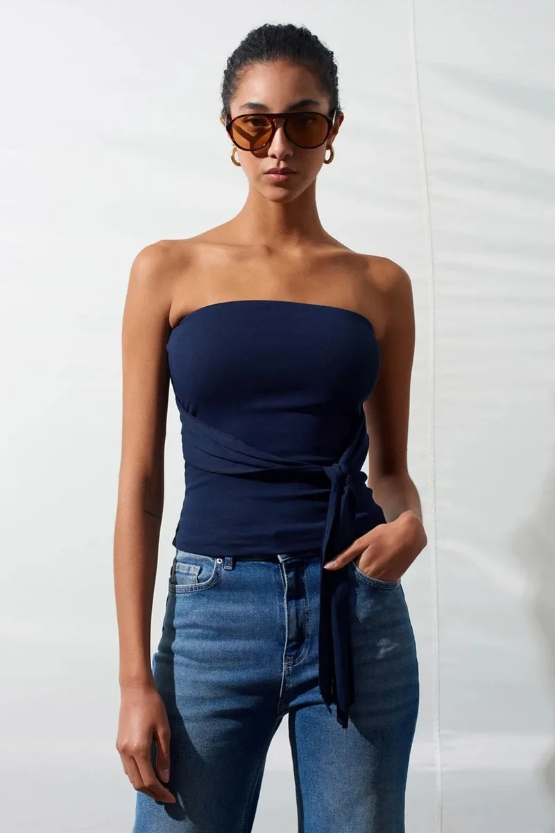 Dilvin Navy Blue DILVIN Slim Fit Strapless Bandeau Blouse for Women | Best Price UAE