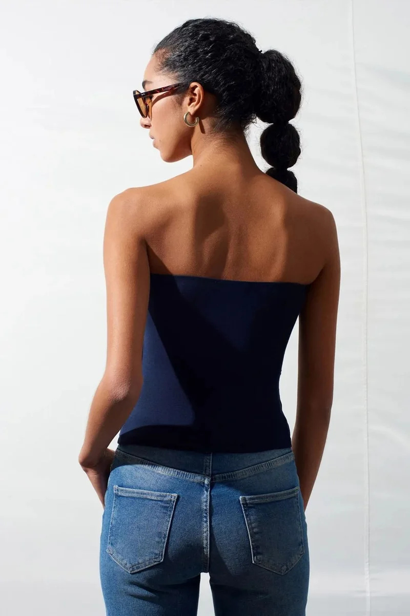 Dilvin Navy Blue DILVIN Slim Fit Strapless Bandeau Blouse for Women | Best Price UAE