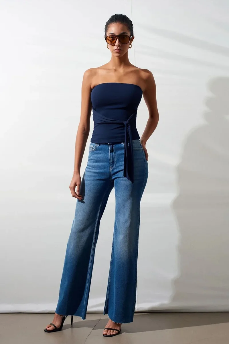 Dilvin Navy Blue DILVIN Slim Fit Strapless Bandeau Blouse for Women | Best Price UAE