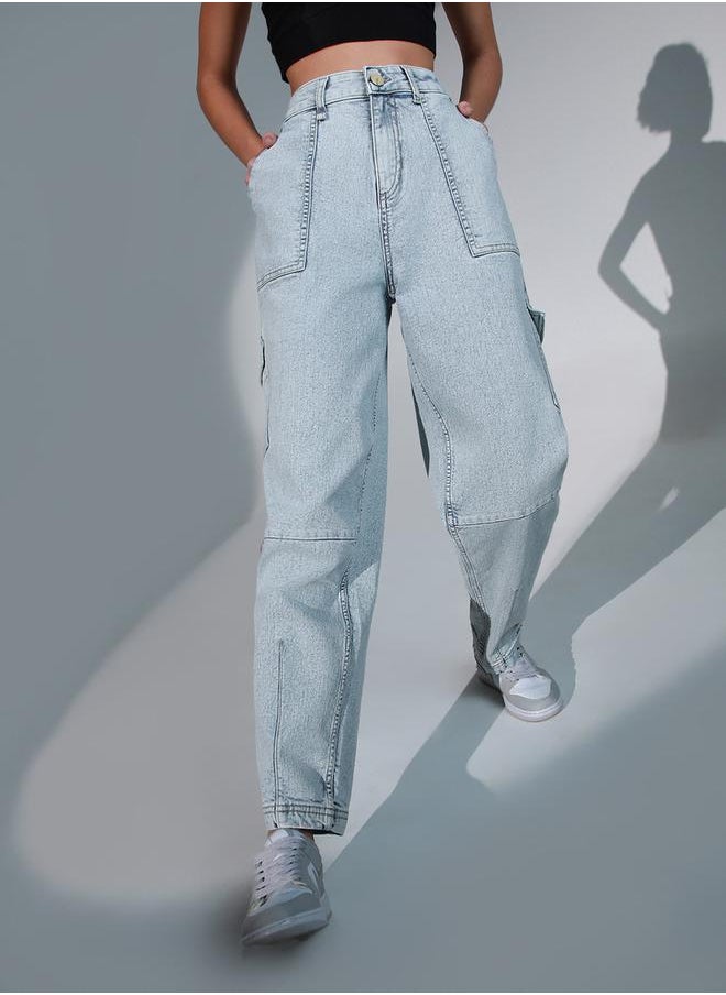 Hubberholme - High Rise Relaxed Fit Cargo Jeans by Styli - Image 1