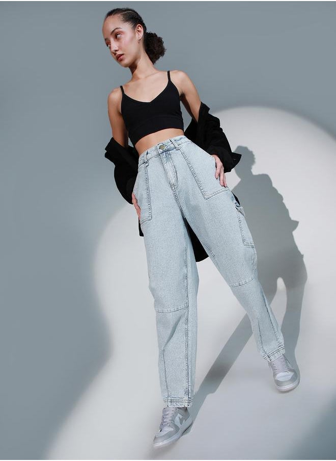 Hubberholme - High Rise Relaxed Fit Cargo Jeans by Styli - Image 1