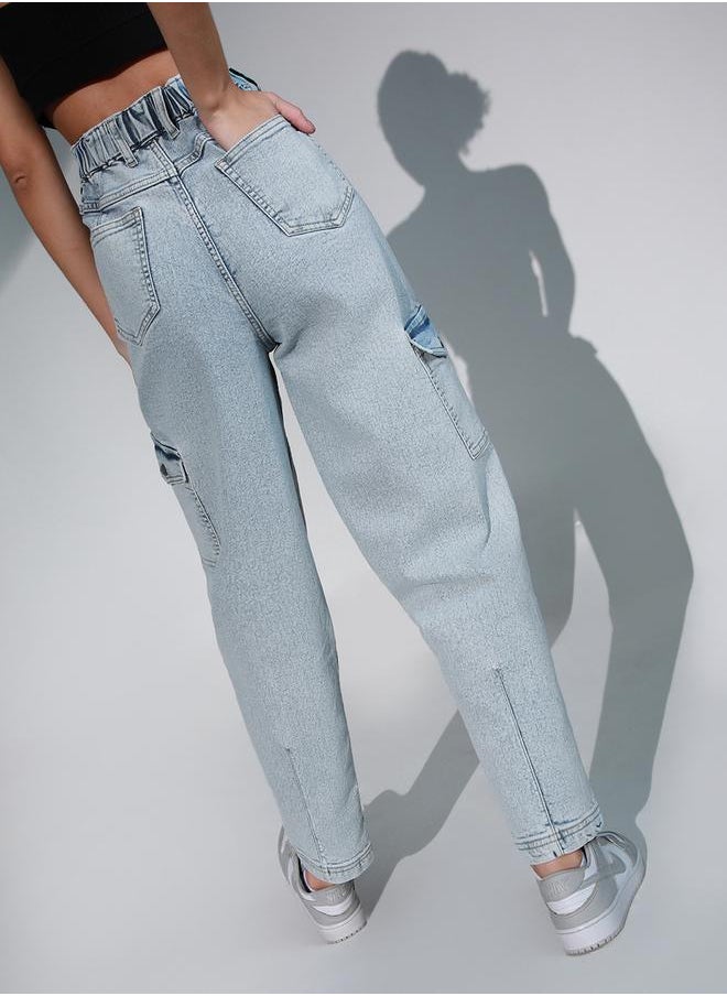Hubberholme - High Rise Relaxed Fit Cargo Jeans by Styli - Image 1