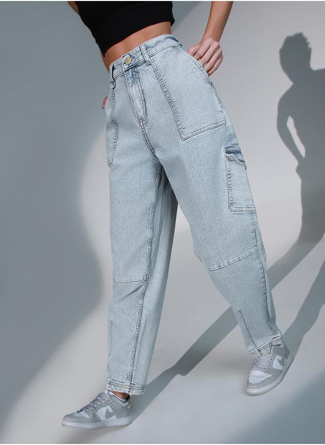 Hubberholme - High Rise Relaxed Fit Cargo Jeans by Styli - Image 1