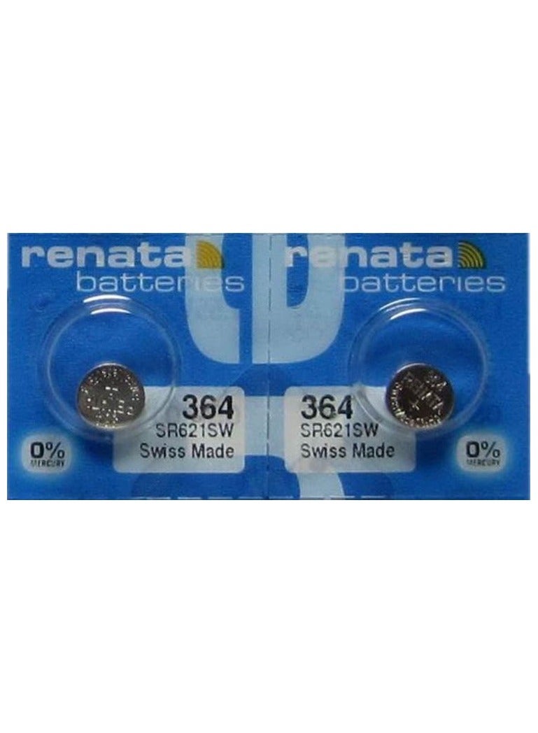2 Pieces Renata Watch Battery 364/SR621SW Swiss Made Silver 1.55 V