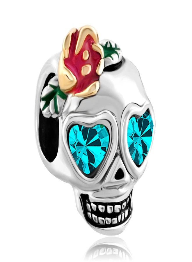 MiiFort Women Blue Eyes Calavera Charm Compatible with Pandora Bracelets Sugar Skull Brother Dad Father Uncle Nephew Family Anniversary Díade Muertos - Image 1