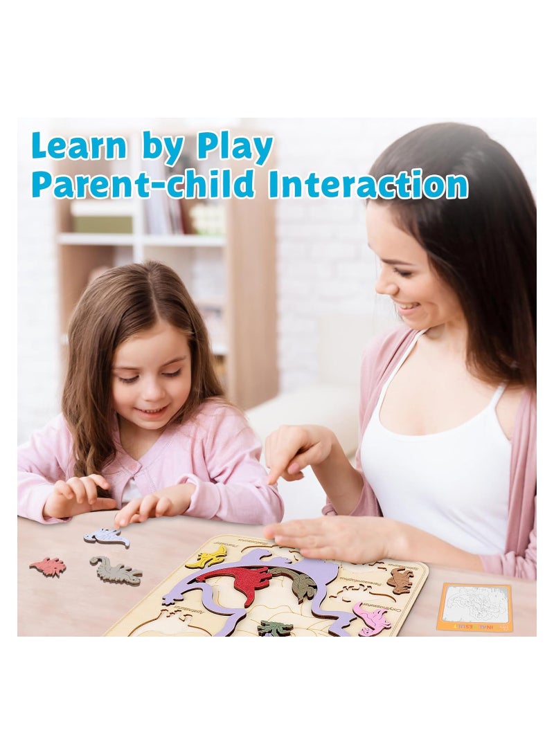 3 in 1 Dinosaur Wooden Puzzle Stacking Toys, Enhance Baby Matching Cognitive Skills Montessori Toys,Toddler Early Learning Educational Toys Puzzle Gifts