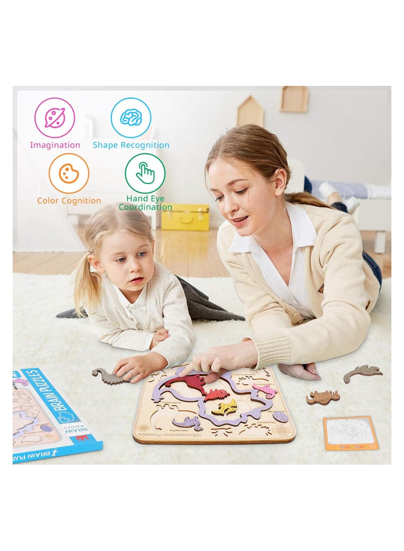 3 in 1 Dinosaur Wooden Puzzle Stacking Toys, Enhance Baby Matching Cognitive Skills Montessori Toys,Toddler Early Learning Educational Toys Puzzle Gifts