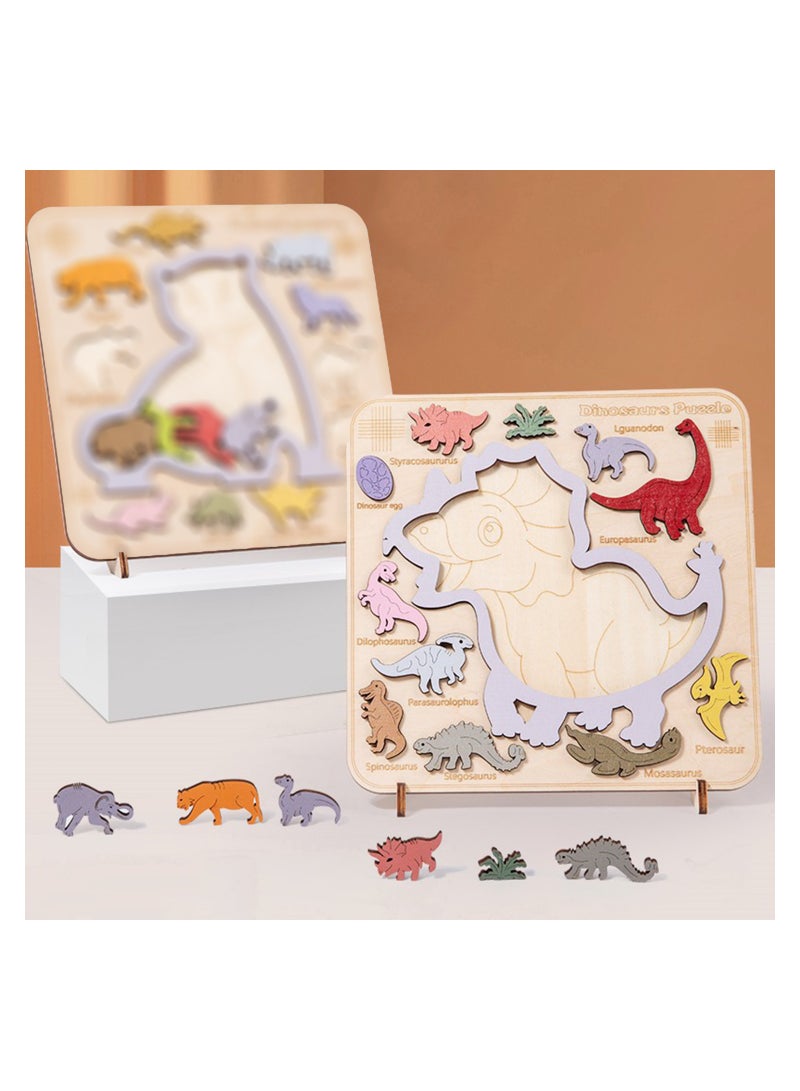 3 in 1 Dinosaur Wooden Puzzle Stacking Toys, Enhance Baby Matching Cognitive Skills Montessori Toys,Toddler Early Learning Educational Toys Puzzle Gifts
