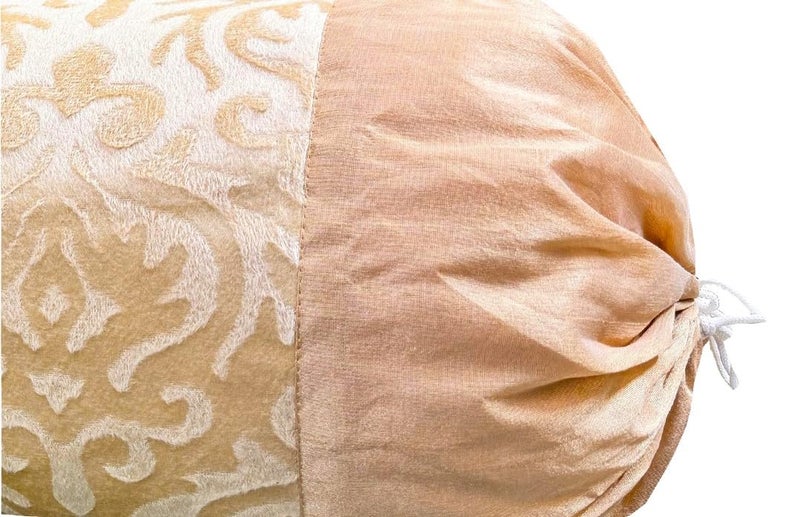 Urvaan Velvet Diwan Bolster Pillow Covers, Set of 2, 16X32 Inch, Beige Cream - Image 3