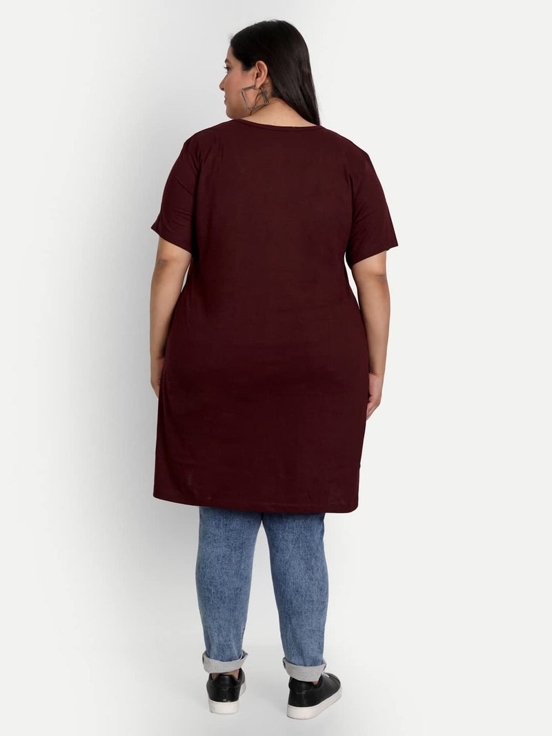CUPID Women Plus Size Cotton Round Neck Half Sleeve T-Shirt, Nightwear, Sleepwear, Daily Use Gym n Lounge Wear Long Tops for Ladies_Wine_3XL - Image 5