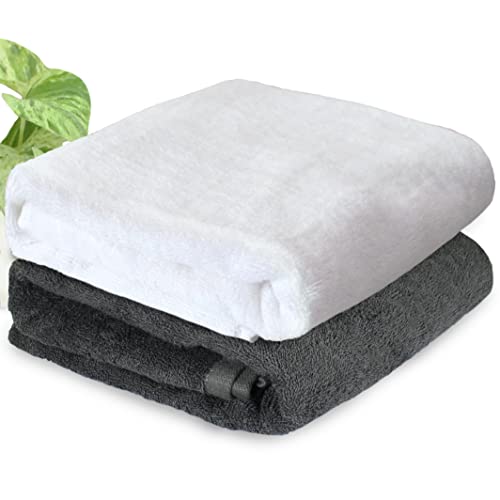 HEELIUM Bamboo Bath Towel | Lightweight & Quick Drying | Ultra Absorbent Towel | 140 x 70 cm - 400 GSM | Pack of 2 - White, Grey - Image 1