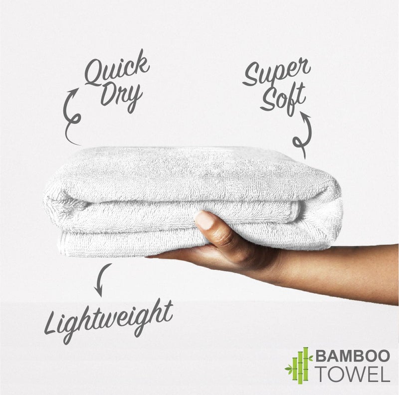 HEELIUM Bamboo Bath Towel | Lightweight & Quick Drying | Ultra Absorbent Towel | 140 x 70 cm - 400 GSM | Pack of 2 - White, Grey - Image 2