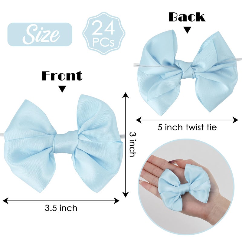 AIMUDI Baby Blue Bows Satin Ribbon Twist Tie Bows for Treat Bags 3.5" Small Bows for Gift Wrapping Premade Bows for Cake Pops Candy Apple Baby Shower Party Decor -24 Counts - Image 2