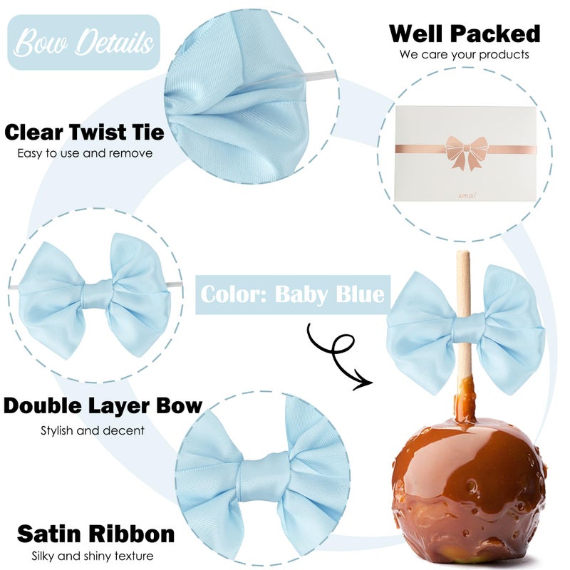 AIMUDI Baby Blue Bows Satin Ribbon Twist Tie Bows for Treat Bags 3.5" Small Bows for Gift Wrapping Premade Bows for Cake Pops Candy Apple Baby Shower Party Decor -24 Counts - Image 3