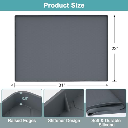 MECHEER Under Sink Mats for Kitchen Waterproof 31" x 22", Silicone Under Kitchen Sink Mats and Protectors, Under The Sink Organizer for Kitchen and Bathroom Gray - Image 2