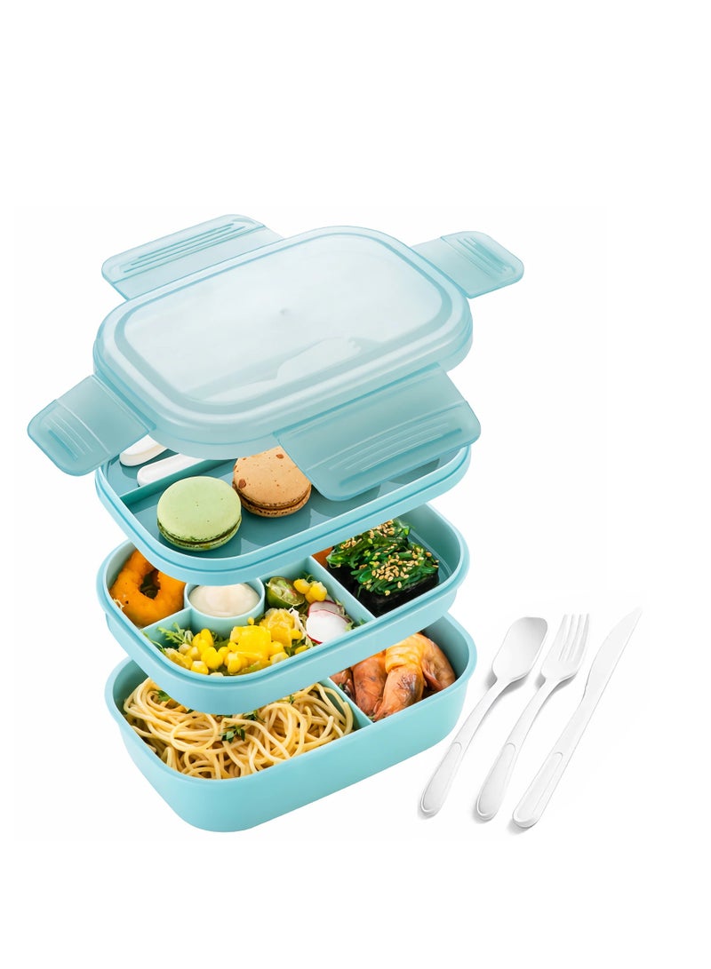EYSOO 3-Layer Bento Lunch Box With 8 Compartments - 1900ml Capacity, Cutlery Included, Microwave & Dishwasher Safe, Leakproof, BPA Free for Kids and Adults - Image 1