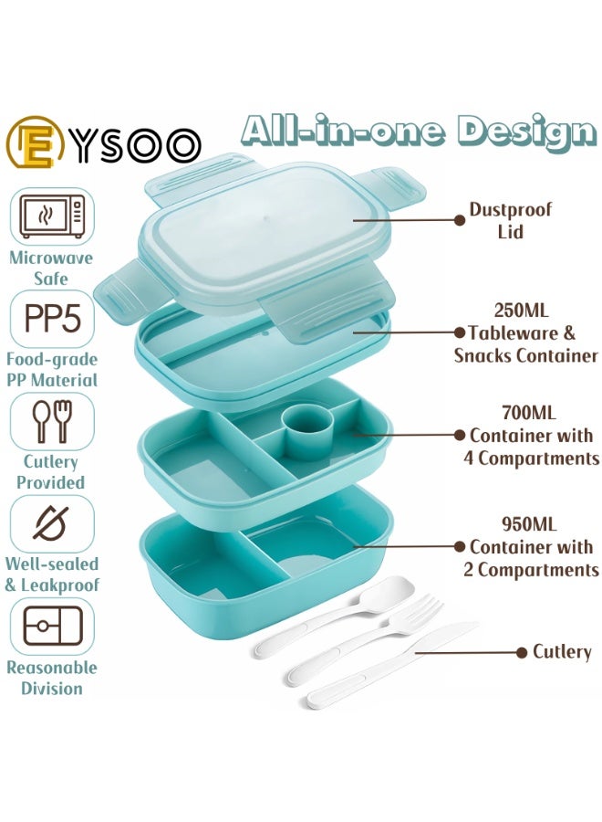 EYSOO 3-Layer Bento Lunch Box With 8 Compartments - 1900ml Capacity, Cutlery Included, Microwave & Dishwasher Safe, Leakproof, BPA Free for Kids and Adults - Image 3