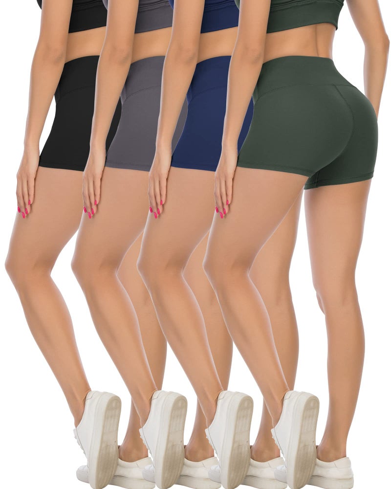 CHRLEISURE High Waisted Spandex Biker Shorts, Workout Booty Soft Yoga Shorts for Women (3" Black,DGray,Navy,Green, XL) - Image 1