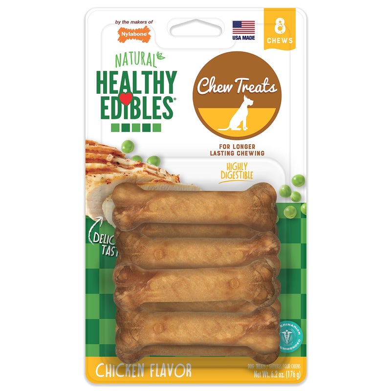 Nylabone Healthy Edibles Natural Dog Chews Long Lasting Chicken Flavor Treats for Dogs, X-Small/Petite (8 Count) - Image 1
